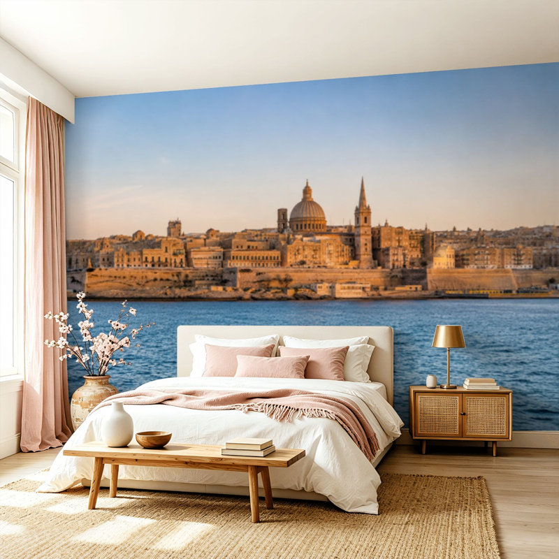 Papier peint adhésif pelez et collez, vue aérienne de la ville de La Valette, art mural auto-adhésif et amovible