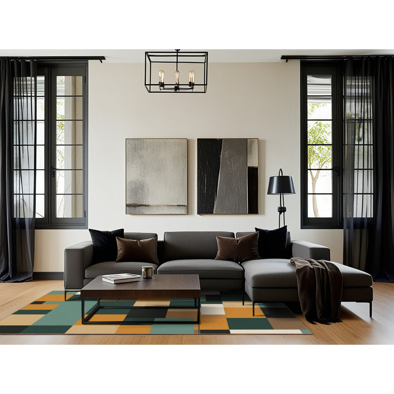 Abstract Blocks Rug, Square 5'