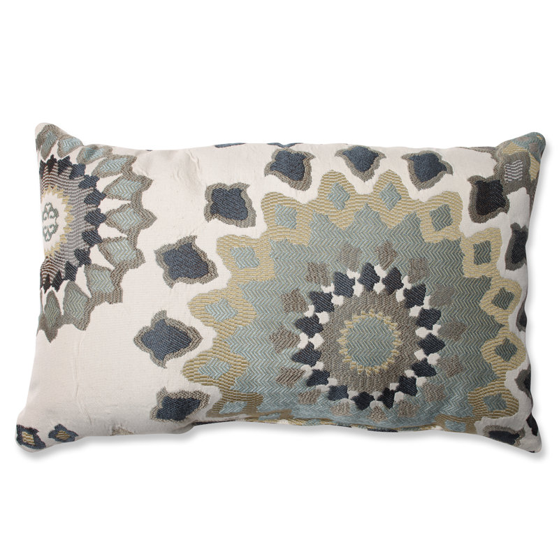 Embroidered Rectangular Floral Lumbar Pillow in Neutral Tones