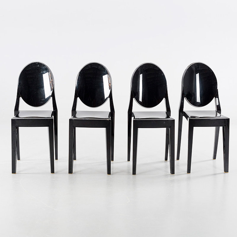 Black Transparent Polycarbonate Stacking Side Chairs, Set of 4