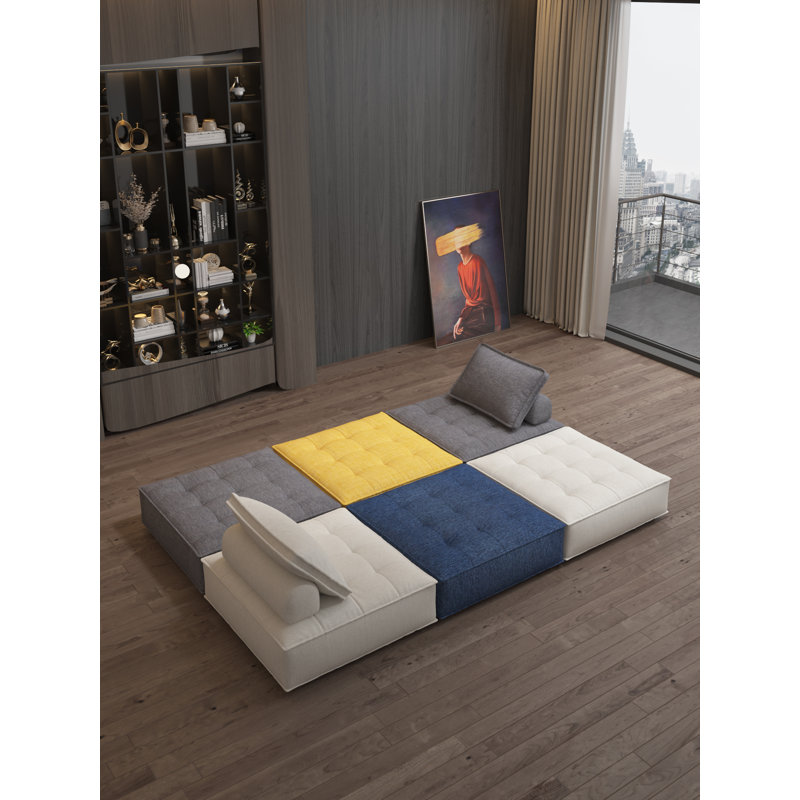 Méridienne modulaire rembourrée Mordern, 100 % lin beige
