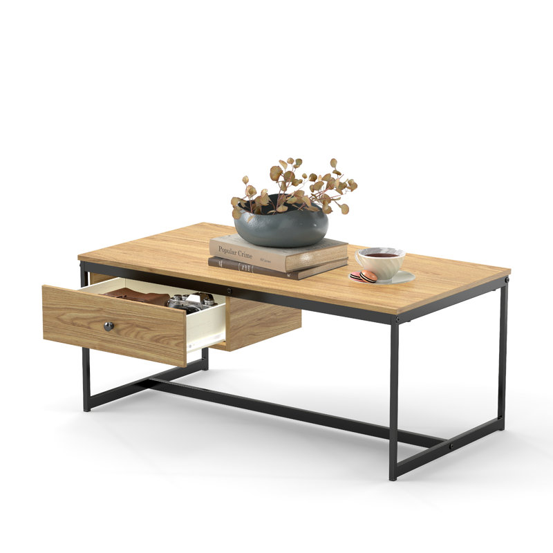 Maggie 43" Wide Coffee Table With Drawer For Living Room, Natural