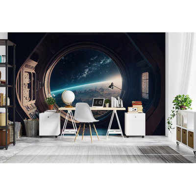 Murale ciel futuriste avec vue sur la fenêtre de l'espace futuriste
