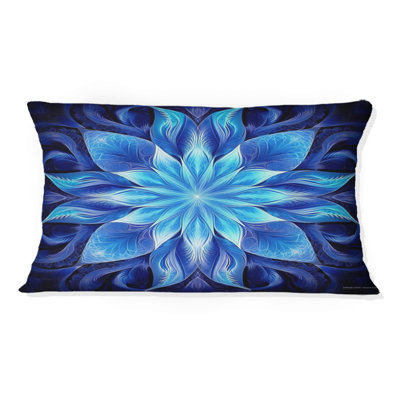 Coussin décoratif à imprimé géométrique abstrait turquoise et blanc Fractal Flowers VII