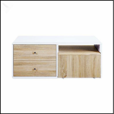 Table basse rectangulaire avec extension coulissante et rangement spacieux, parfaite pour la vie moderne et le divertissement.