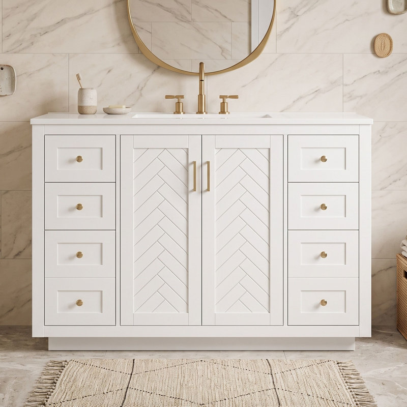 Meuble-lavabo avec lavabo et 6 tiroirs, Blanc