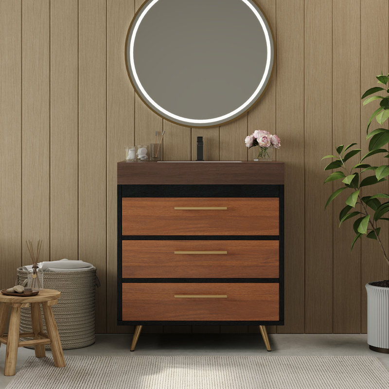 Meuble-lavabo moderne avec lavabo en céramique et plateau en pierre durable