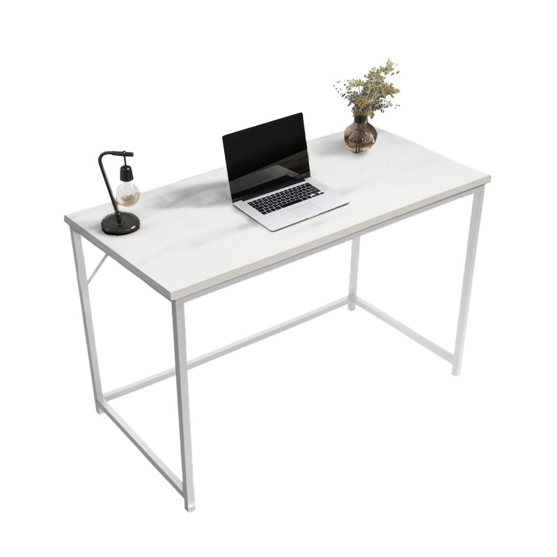 Computer Desk Office Work Rustic Wooden Grain Finish Rectangle Oira, White, 76cm H x 120cm W x 60cm D