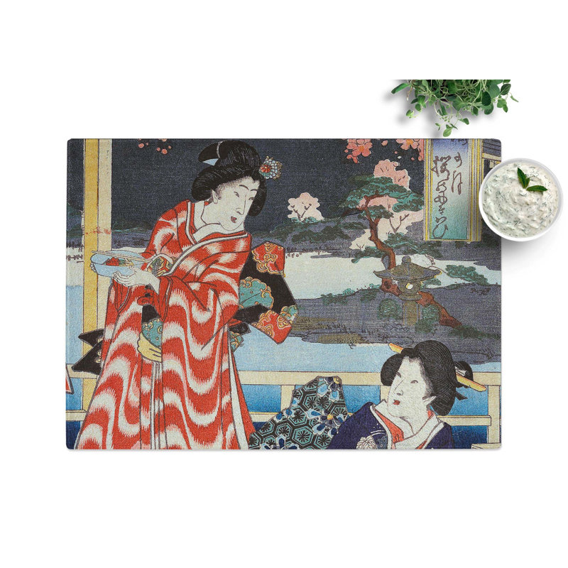 Tempered Glass Two Women on a Veranda by Toyohara Kunichika Chopping Board, 39 cm x 28.5 cm