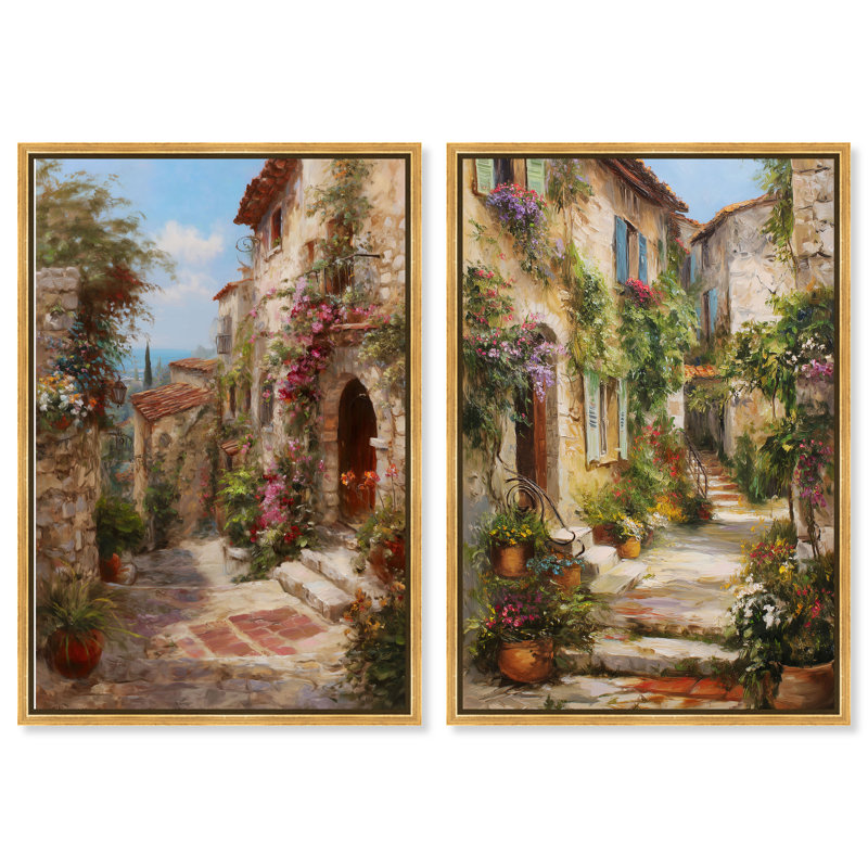 Ensemble de charme méditerranéen, impression sur toile , H 36 po x l 24 po, Cadre flottant doré