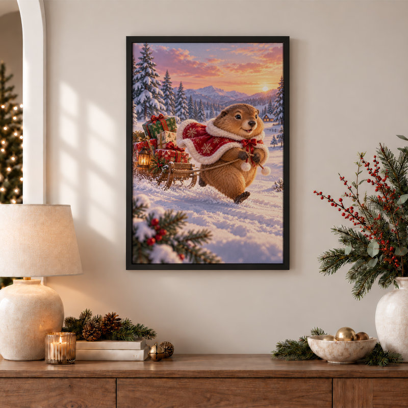 Toile d'hiver sur fond rouge, H 36 po x l 24 po