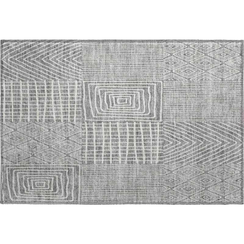 Premium Machine Washable Lyndhurst AMF990 Geometric Rug, Rectangle 1'8" x 2'6"