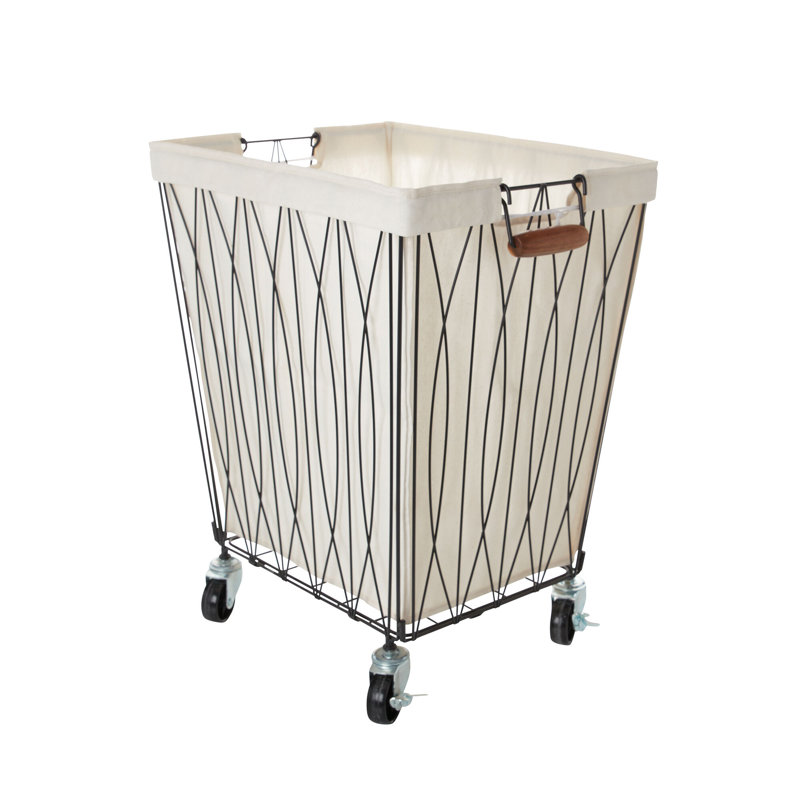 Verona Large White and Black Rolling Laundry Hamper with Canvas Bag
