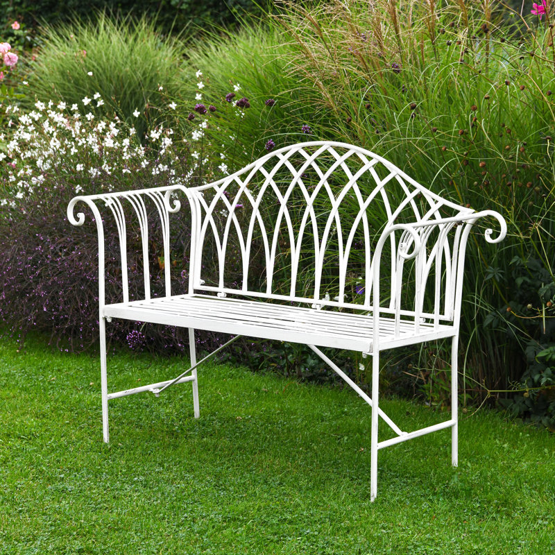 Versailles Wrought Iron Garden Outdoor Bench, Antique White