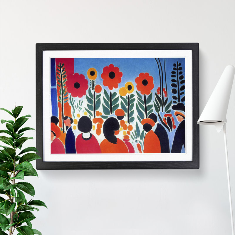 Abstract Flower Market - Single Picture Frame Print, 46cm H x 64cm W x 2cm D, Black