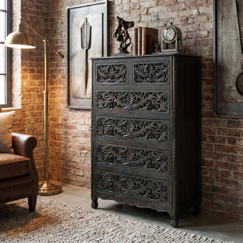 Commode 6 tiroirs Harleen, Noir