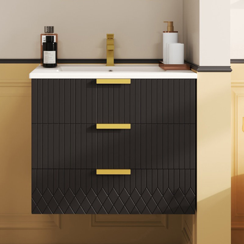24" Floating Bathroom Vanity With Ceramic Sink, Black
