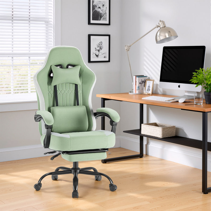 Computer Gaming Chair - High Back Ergonomic Desk Chair With Footrest And Lumbar Support, Height Adjustable Task Chair With Linkage Armrests And Headrest, 360° Swivel Wheels