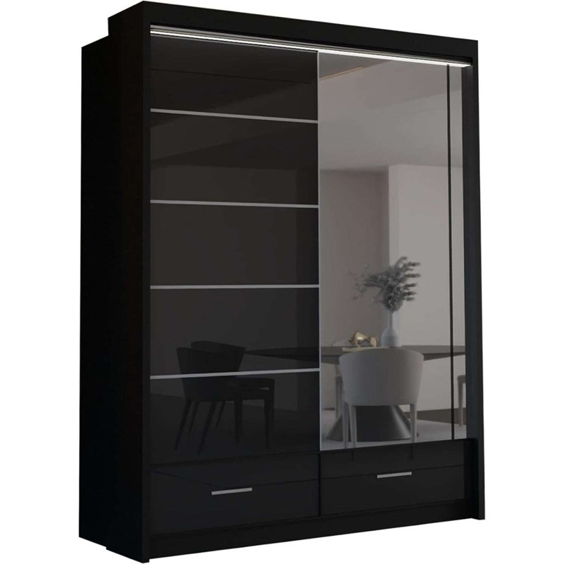 Bahos 3 Door Manufactured Wood Wardrobe, Black, 220cm H x 150cm x W 66cm D