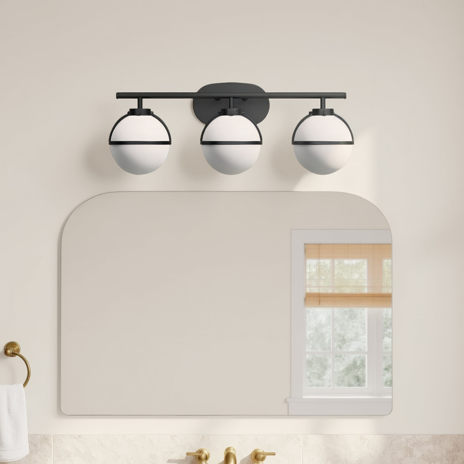 Adneta 3 Light Frosted Dimmable Vanity Light, Black