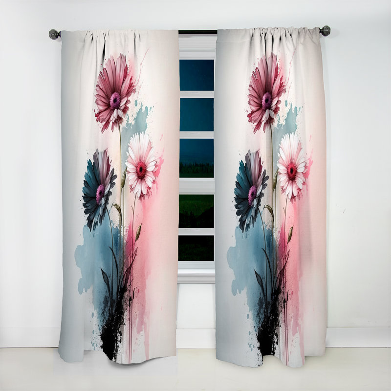 Orson - Flower Gerbera I - Traditional Velvet Curtain - Room Darkening - 1 panel, 52" W x 95" L