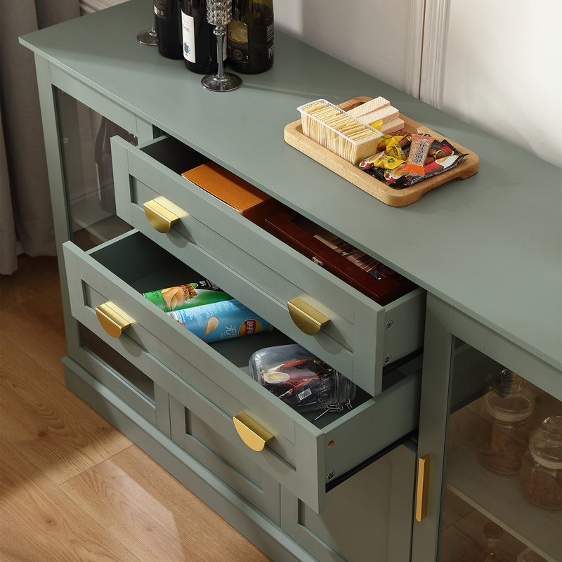  Large Sideboard Cabinet With Storage,Modern Buffet Cabinet WIth Glass Doors,Sideboard With Drawers and Adjustable Shelves,For Kitchen And Dining Room