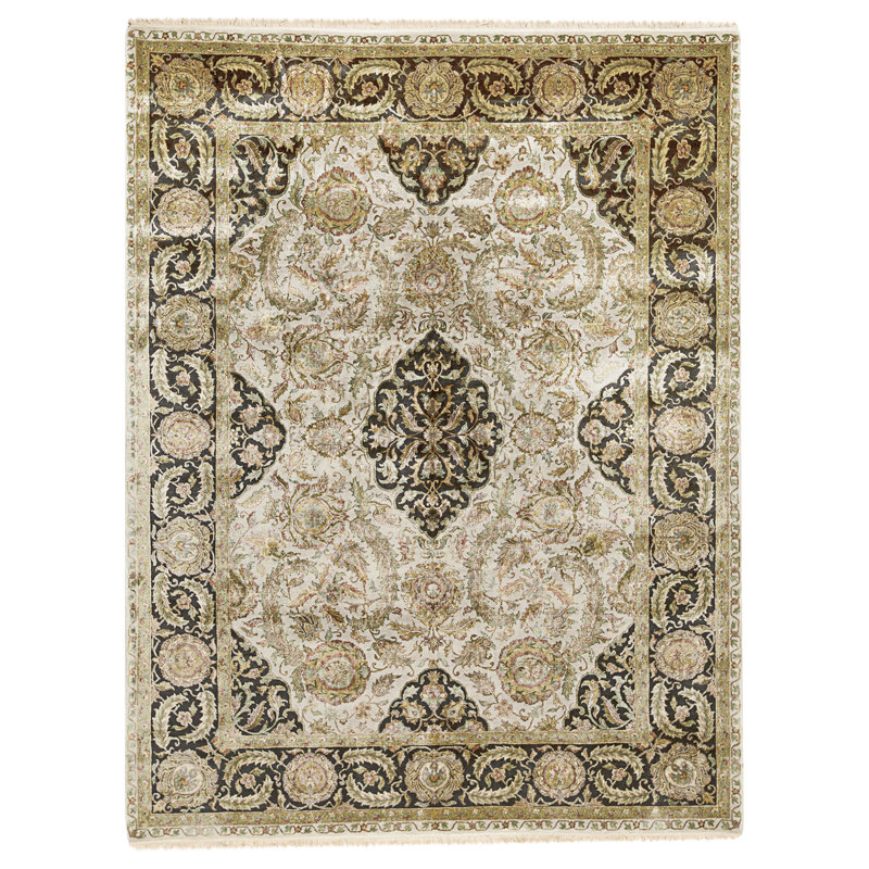 Tapis gris et noir noué à la main de haute qualité