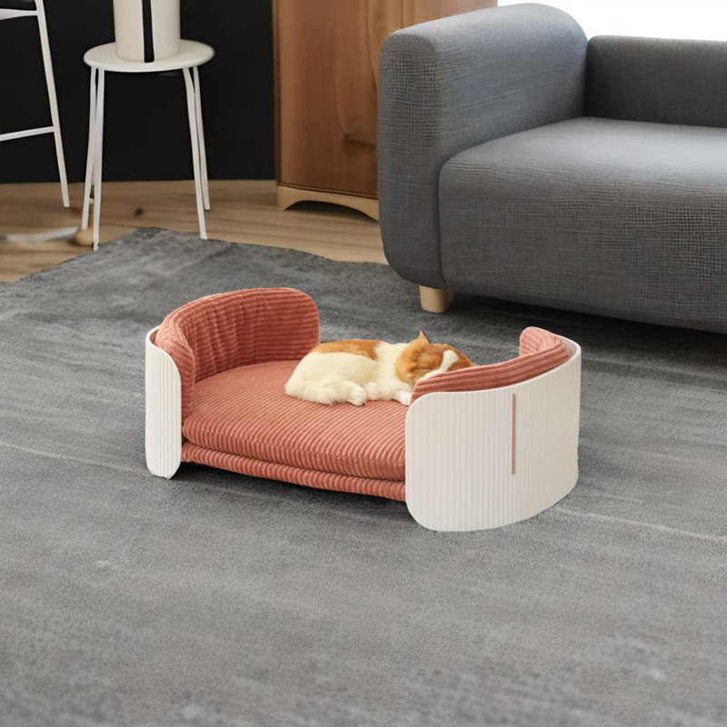 Lit d'intérieur pour chat, Taille moyenne: l 31,9 po x P 20,9 po, Blanc / Rose