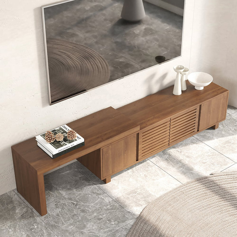 Japandi Retracted & Extendable Tv Stand With 4 Shelves Up To 85"