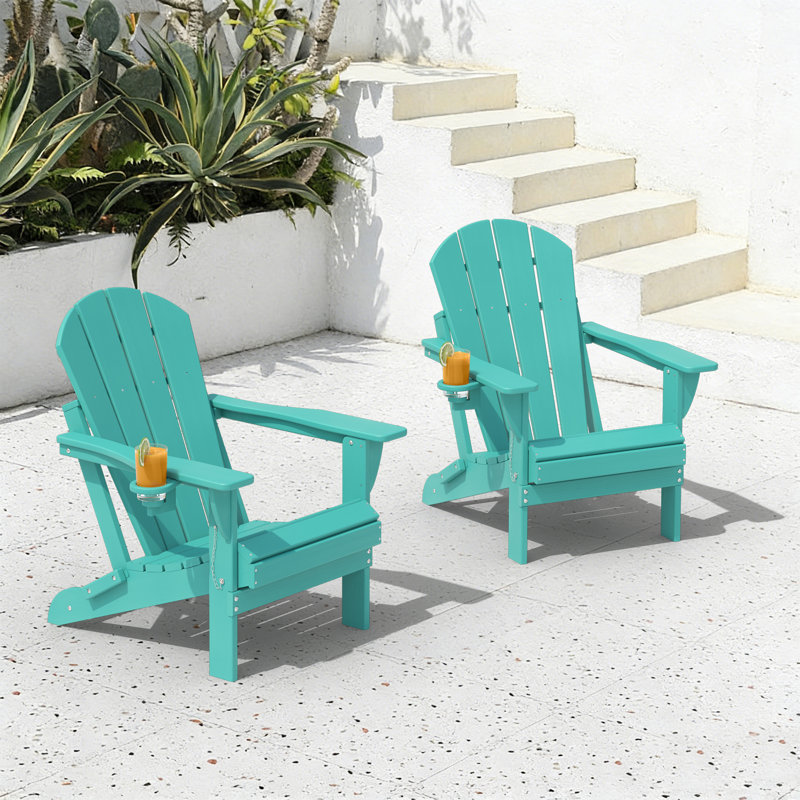 Outdoor Foldable Adirondack Chair Set HDPE Fire Pit Chair Weather Resistant, Lake Blue