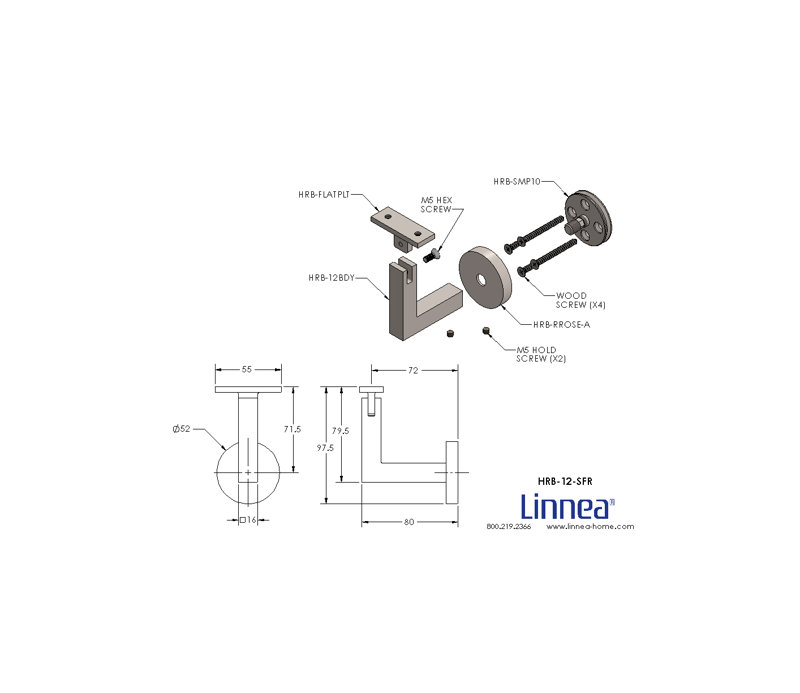 Support de main courante à fixation en surface avec rosette ronde et plaque plate, Acier inoxydable poli