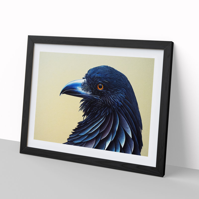 XH1022-2006X Classic Raven Bird - Single Picture Frame Print, 46cm H x 64cm W x 2cm D, Black