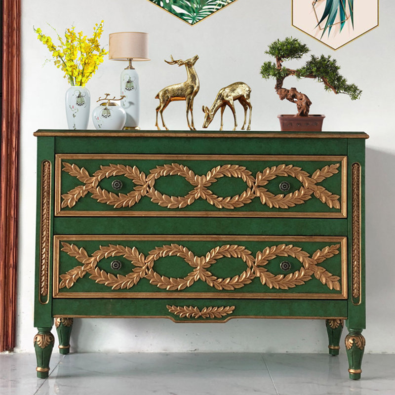 Luxury-Style American-style Entry Cabinet, Green/Gold