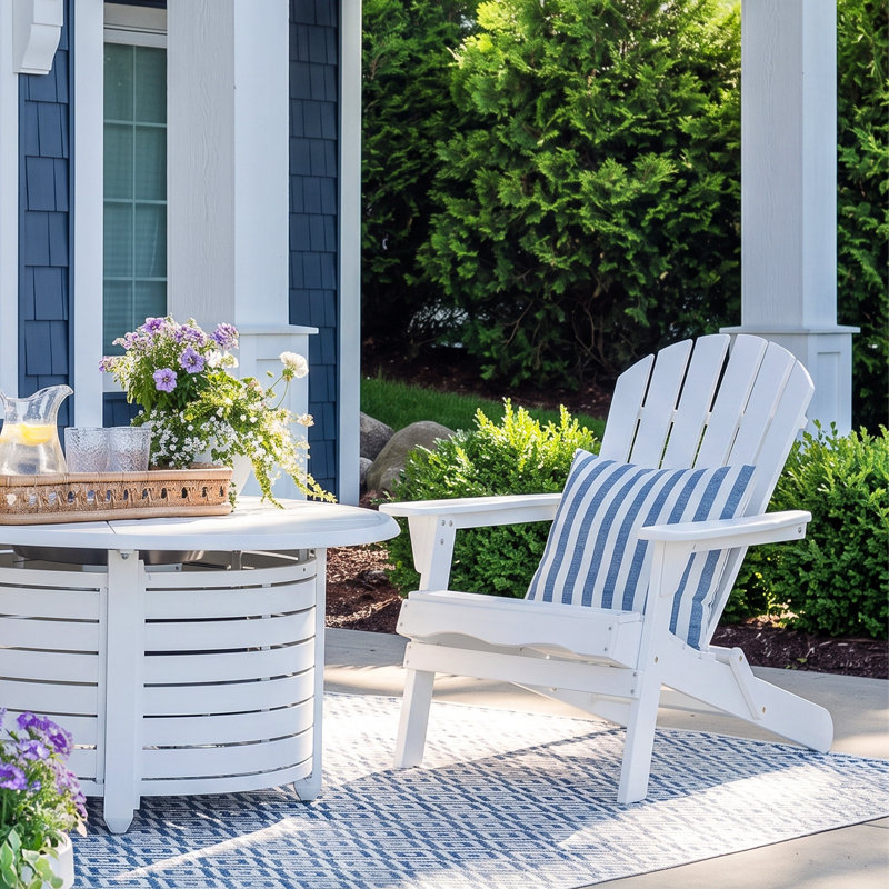 Chaise Adirondack pliante en bois massif Kalicki, Blanc