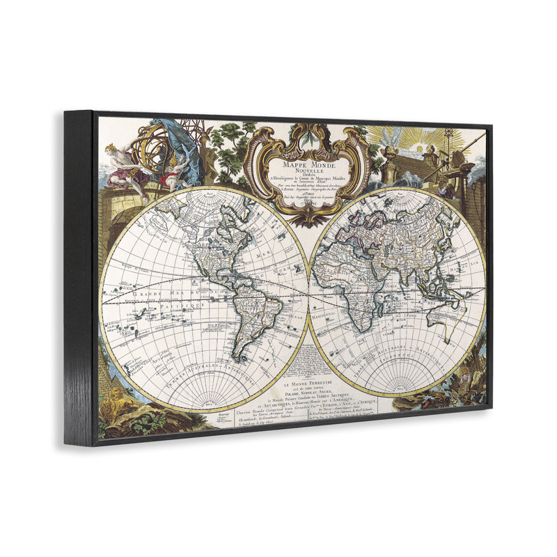  Carte du monde d'inspiration classique, estampe numérique par Chris Donovan, H 12 po x l 18 po, Giclée encadrée noir minuit