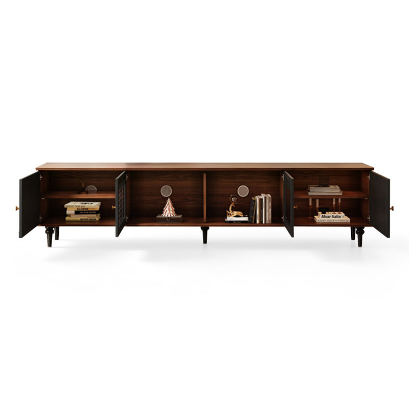 Meuble télé rétro en bois massif noir, 94.49, Nut-Brown