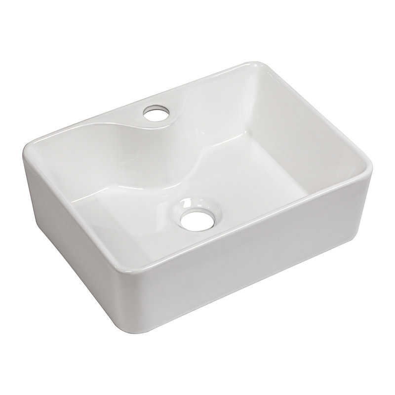 16"X12" White Ceramic Rectangular Vessel Bathroom Sink