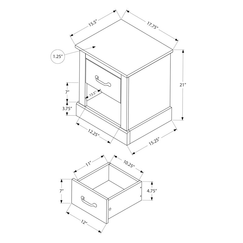 Table d'appoint, H 21 po, table de bout, tiroir de rangement, table de chevet, lampe, salon, chambre à coucher, stratifié de chêne brun foncé, transitionnel