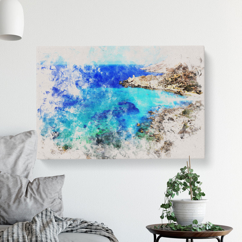 The Coast of Malta Watercolour - Wrapped Canvas, 50cm H x 76cm W x 3cm D