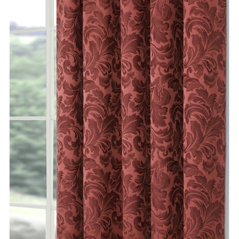 Hallas Pencil Pleat Damask Jacquard Curtains, Terracotta, 229 W x 213 D cm