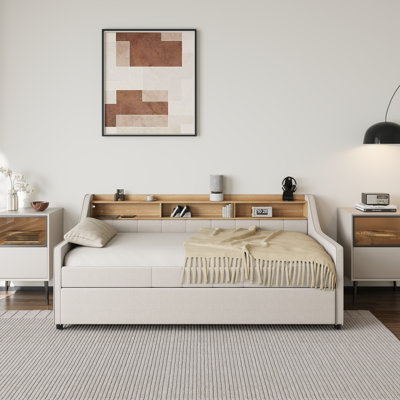 Daybed With Trundle, USB Charging Ports, Strip Lights And Storage Shelves by Ivy Bronx