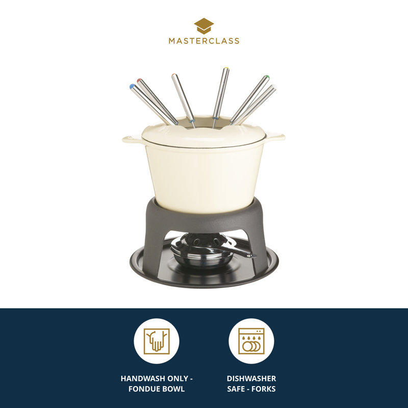MasterClass Cast Iron Enamelled Fondue Set, Cream