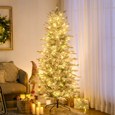 Arbre de Noël artificiel haut 6 pi avec 636 branches floquées par la neige, 250 lumières claires jaunes chaudes, ouverture automatique, ampoule supplémentaire