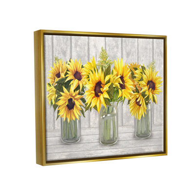" Three Sunflower Bouquets Country Planks Still Life " by Ziwei Li Painting Print
