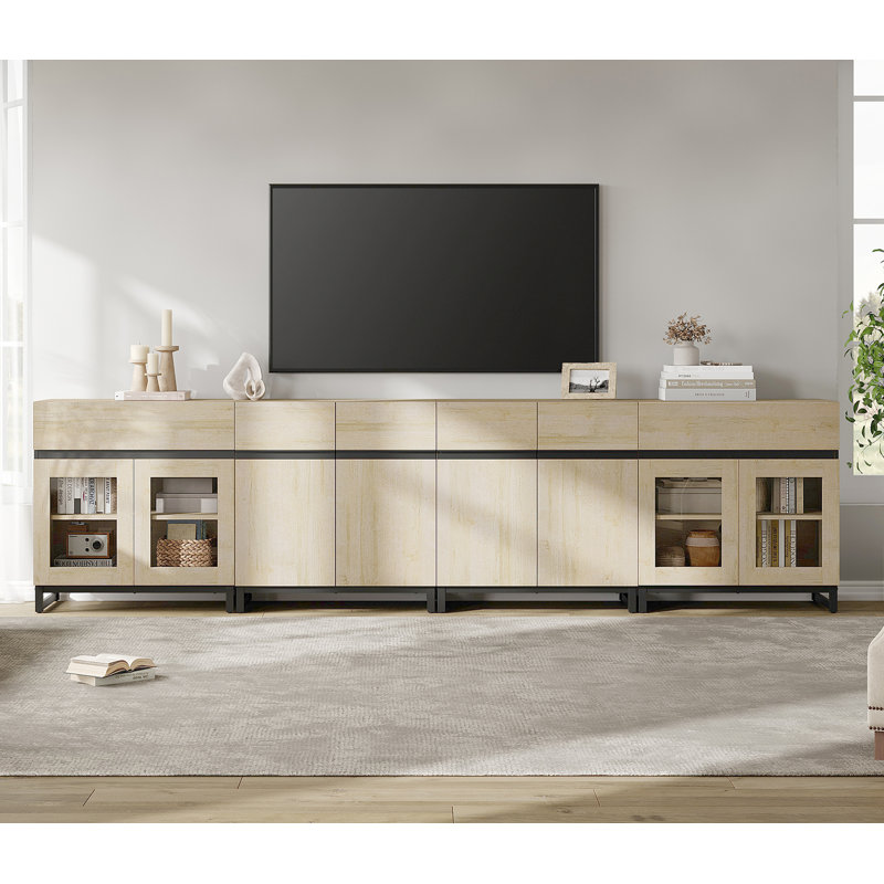 Modern TV Stand For Tvs Up To 120 Inches, 4 In 1 TV Console With Glass Doors And 2 Drawers, Media Console With Adjustable Shelf For Living Room
