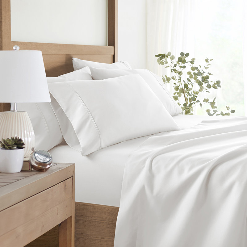 Ensemble de draps en microfibre ultra douce, Blanc, Ensemble de draps pour grand lit avec 2 taies d'or