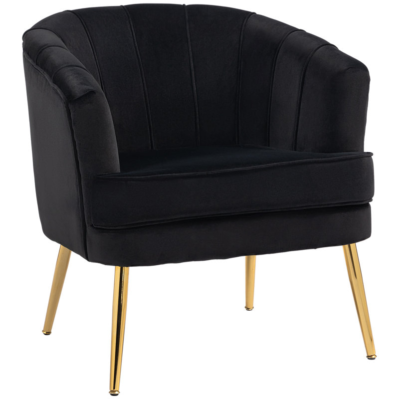 Fauteuil d'appoint en tissu avec pieds en métal doré pour chambre à coucher , Polyester noir