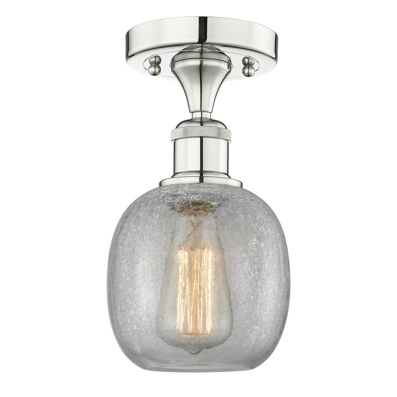 Plafonnier semi-encastré en verre Magréb, Nickel poli, Transparence craquelée