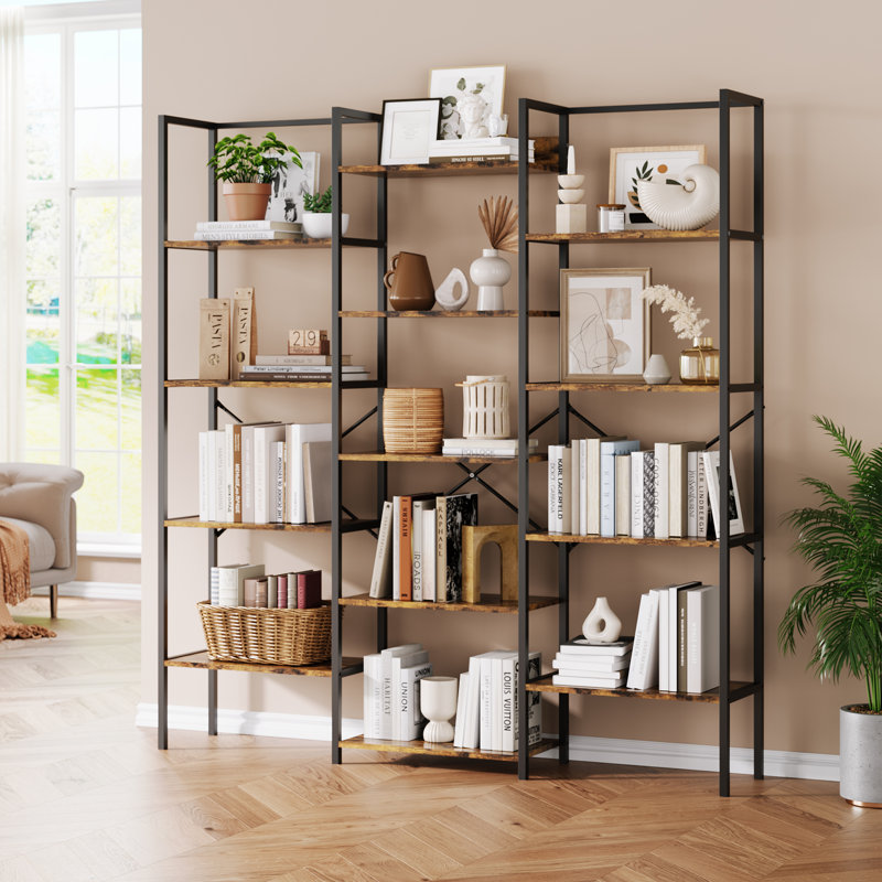 67" 5-Tier Bookshelf,Adjustable Rustic Industrial Bookcase with 14 Open Display Shelves, for Living Room, Bedroom & Home Office
