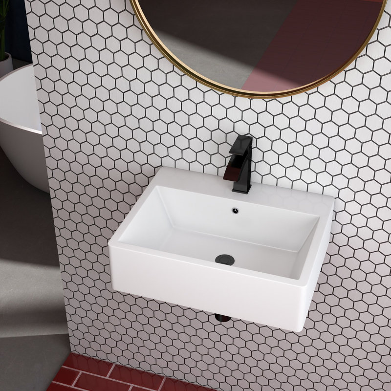 Évier vasque rectangulaire en céramique blanche avec trop-plein l 21 po x L 16 po (option de fixation murale)